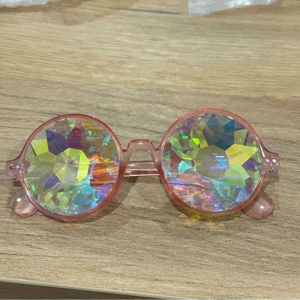 NWT Pink kaleidoscope crystal refraction glasses rave festival PLUR - Picture 5 of 6
